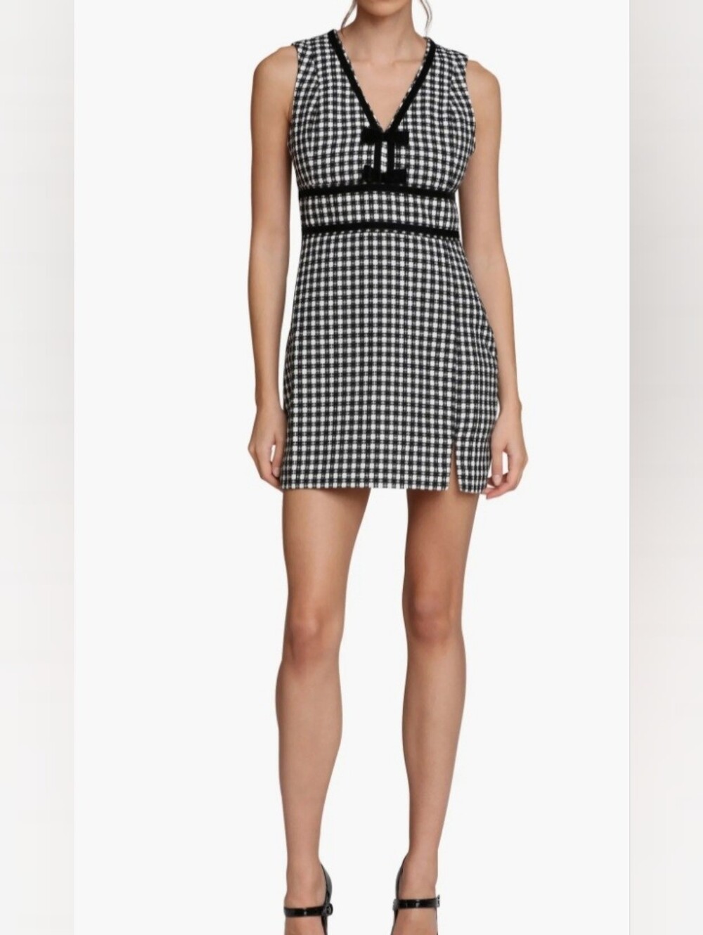 Avec Les Filles Black Bow Tweed Sleeveless Dress 4